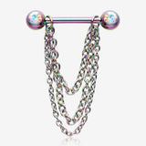 A Pair of Rainbow PVD Chained Sparkle Nipple Barbell