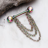 Detail View 1 of A Pair of Rainbow PVD Chained Sparkle Nipple Barbell-Aurora Borealis