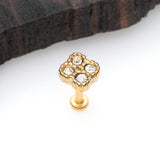 Golden Quatrefoil Sparkle Internally Threaded Micro labret-Clear