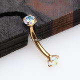 Detail View 1 of Golden Prong Set Gem Sparkles Internally Threaded Curved Barbell-Aurora Borealis