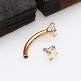 Detail View 2 of Golden Prong Set Gem Sparkles Internally Threaded Curved Barbell-Aurora Borealis