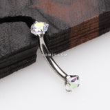 Detail View 1 of Prong Set Gem Sparkles Internally Threaded Curved Barbell-Aurora Borealis