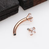 Detail View 2 of Rose Gold Prong Set Gem Sparkles Internally Threaded Curved Barbell-Clear Gem