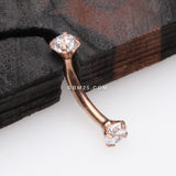 Detail View 1 of Rose Gold Prong Set Gem Sparkles Internally Threaded Curved Barbell-Clear Gem