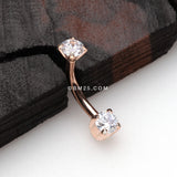 Detail View 1 of Rose Gold Pristine Gem Sparkles Internally Threaded Curved Barbell-Clear Gem