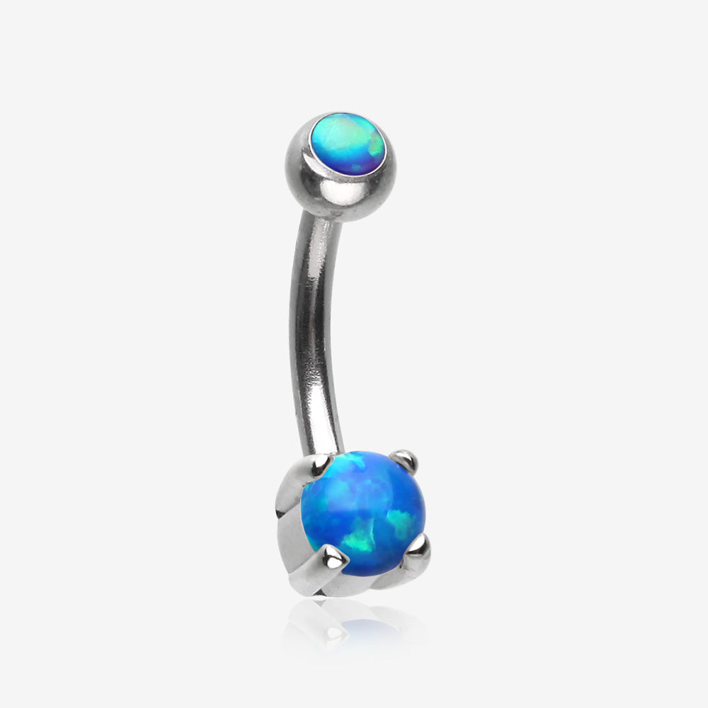 Pristine Fire Opal Sparkles Internally Threaded Curved Barbell-Blue