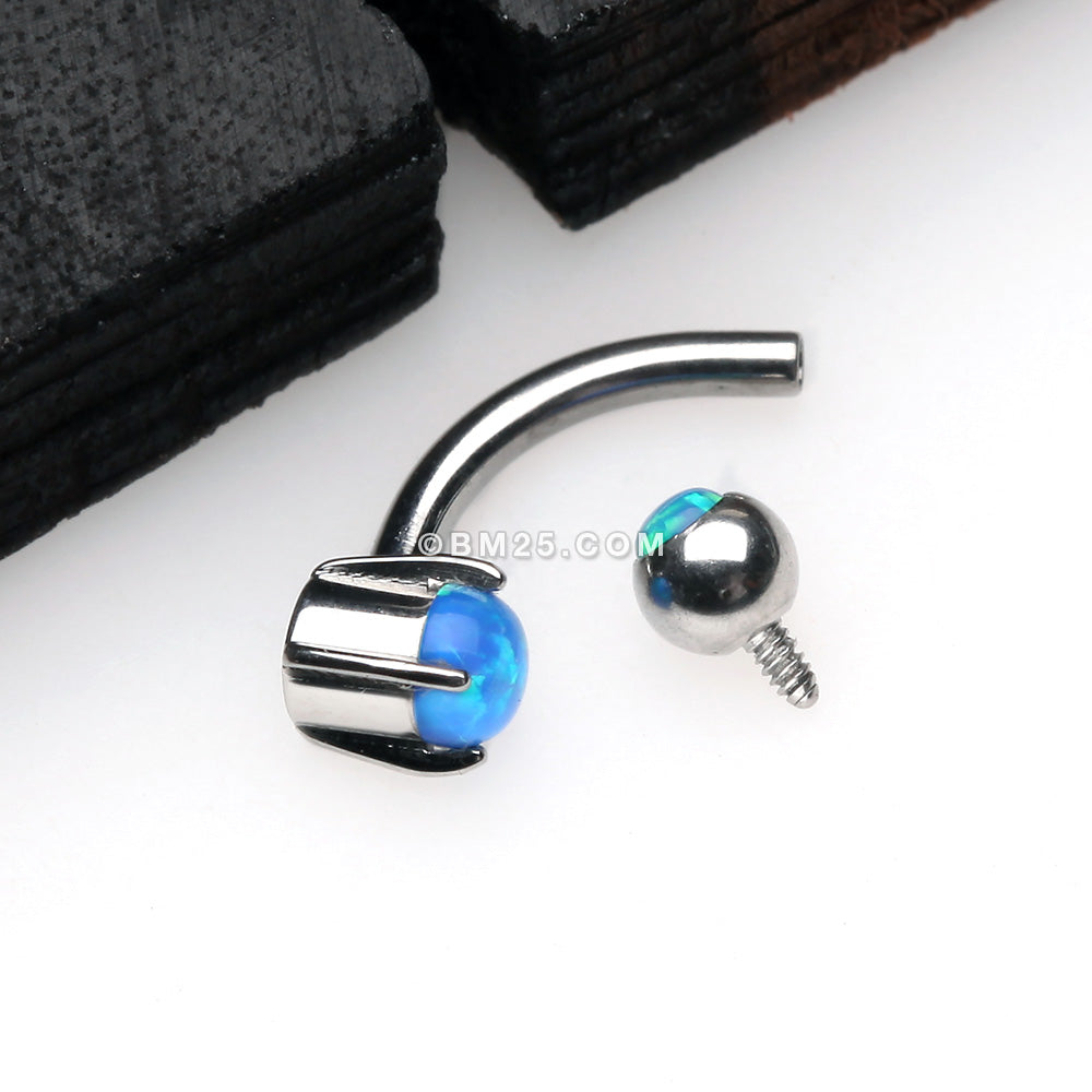 Detail View 2 of Pristine Fire Opal Sparkles Internally Threaded Curved Barbell-Blue