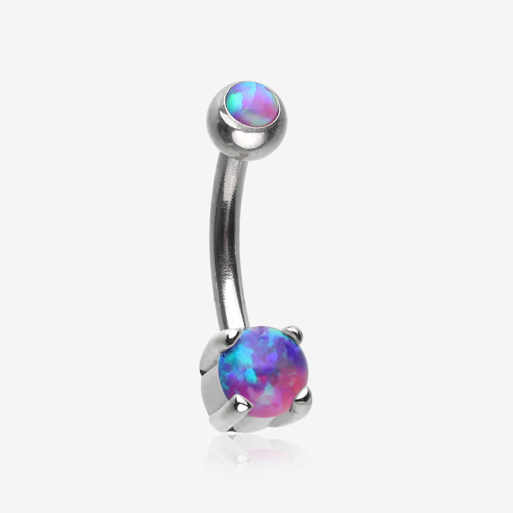 Pristine Fire Opal Sparkles Internally Threaded Curved Barbell-Purple