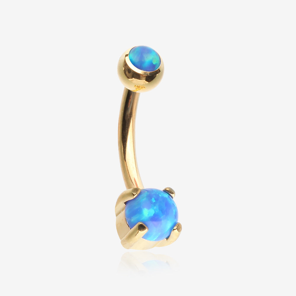 Golden Pristine Fire Opal Sparkles Internally Threaded Curved Barbell-Blue Opal