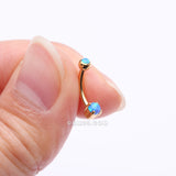 Detail View 2 of Golden Pristine Fire Opal Sparkles Internally Threaded Curved Barbell-Blue Opal