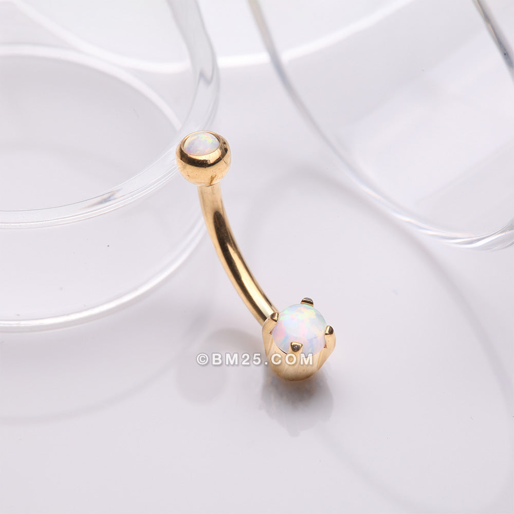 Detail View 1 of Golden Pristine Fire Opal Sparkles Internally Threaded Curved Barbell-White Opal