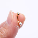 Detail View 2 of Golden Pristine Fire Opal Sparkles Internally Threaded Curved Barbell-White Opal