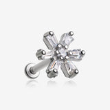 Starburst Flower Sparkle Internally Threaded Steel Micro Labret-Clear Gem