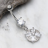 Grand Marquis Floral Sparkle Belly Button Ring-Clear