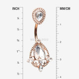 Rose Gold Elegant Teardrop Lace Sparkle Belly Button Ring-Clear