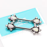 Detail View 2 of A Pair of Vintage Thorn Filigree Opal Sparkle Nipple Barbell-Clear Gem/White Opal