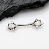 Detail View 1 of A Pair of Vintage Thorn Filigree Opal Sparkle Nipple Barbell-Clear Gem/White Opal