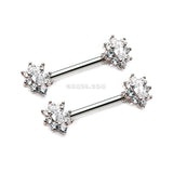 Detail View 1 of A Pair of Grand Luria Floral Sparkle Nipple Barbell-Clear Gem