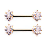 A Pair of Golden Grand Luria Floral Sparkle Nipple Barbell