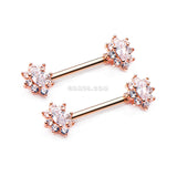 Detail View 1 of A Pair of Rose Gold Grand Luria Floral Sparkle Nipple Barbell-Clear Gem