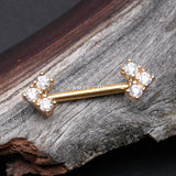 Detail View 1 of A Pair of Golden Geometric Arrow Sparkles Nipple Barbell-Clear Gem