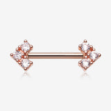 A Pair of Rose Gold Geometric Arrow Sparkles Nipple Barbell