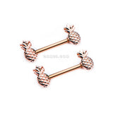 Detail View 1 of A Pair of Rose Gold Tropical Pineapple Nipple Barbell