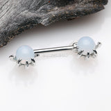 Detail View 1 of A Pair of Moonstone Orb Shine Skeleton Hand Nipple Barbell
