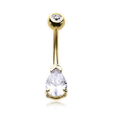 Golden Classic Teardrop Sparkle Gem Belly Button Ring-Clear