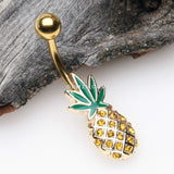 Detail View 2 of Golden Juicy Sparkle Pineapple Belly Button Ring