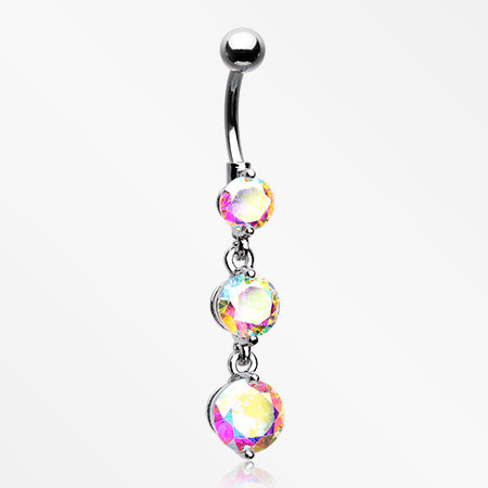 Brilliant Sparkle Dangle Chandelier Belly Button Ring-Aurora Borealis
