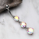 Brilliant Sparkle Dangle Chandelier Belly Button Ring-Pink Aurora Borealis