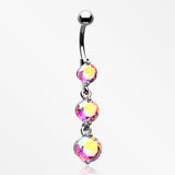 Brilliant Sparkle Dangle Chandelier Belly Button Ring-Pink Aurora Borealis
