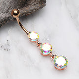 Rose Gold Brilliant Sparkle Dangle Chandelier Belly Button Ring-Aurora Borealis