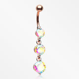 Rose Gold Brilliant Sparkle Dangle Chandelier Belly Button Ring-Aurora Borealis