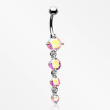 Brilliant Sparkle Cascade Chandelier Belly Button Ring-Pink Aurora Borealis