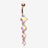 Rose Gold Brilliant Sparkle Cascade Chandelier Belly Button Ring-Pink Aurora Borealis