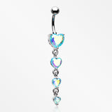 Brilliant Heart Sparkle Cascade Chandelier Belly Button Ring-Blue Aurora Borealis