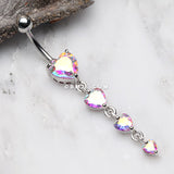 Brilliant Heart Sparkle Cascade Chandelier Belly Button Ring-Pink Aurora Borealis