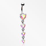 Brilliant Heart Sparkle Cascade Chandelier Belly Button Ring-Pink Aurora Borealis