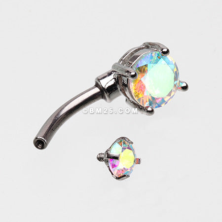 Detail View 3 of Brilliant Sparkle Internally Threaded Dainty Belly Button Ring-Aurora Borealis