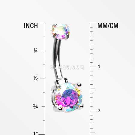 Detail View 1 of Brilliant Sparkle Internally Threaded Dainty Belly Button Ring-Aurora Borealis