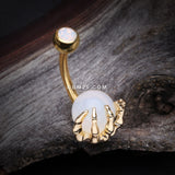 Detail View 2 of Golden Moonstone Orb Shine Skeleton Hand Belly Button Ring