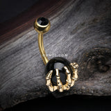 Detail View 2 of Golden Onyx Stone Orb Shine Skeleton Hand Belly Button Ring