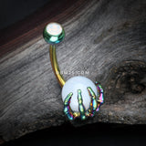 Detail View 2 of Colorline Moonstone Orb Shine Skeleton Hand Belly Button Ring