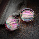 Detail View 1 of A Pair of Dichroic Glass Iridescent Double Flared Plug-Rainbow