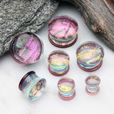 Detail View 2 of A Pair of Dichroic Glass Iridescent Double Flared Plug-Rainbow