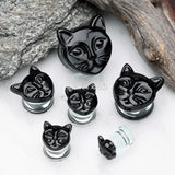 Detail View 2 of A Pair of Black Cat Head Double Flared Plug