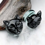 Detail View 1 of A Pair of Black Cat Head Double Flared Plug