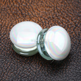 Detail View 1 of A Pair of Milky Aurora Iridescent Convex Glass Double Flared Plug